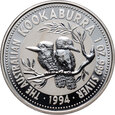 1. Australia, Elżbieta II, dolar 1994, Kookaburra, 1 Oz Ag999