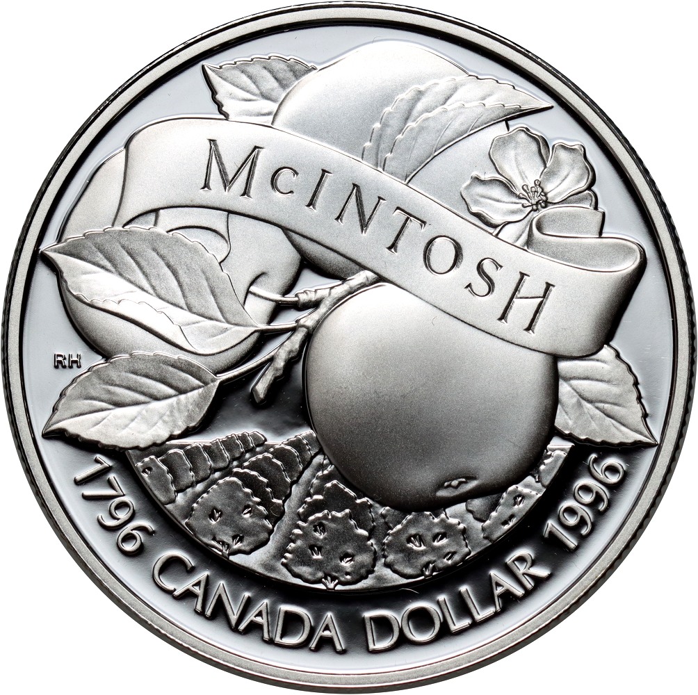 43. Kanada, Elżbieta II, 1 dolar 1996, Jabłko McIntosh