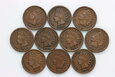 USA, zestaw 10 x cent 1891-1907, Indianin, Indian Head Cent