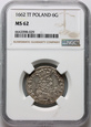 Jan II Kazimierz, szóstak 1662 TT, Bydgoszcz,  NGC MS62