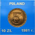 Polska, PRL, 5 złotych 1981, stempel lustrzany