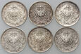 72. Niemcy, zestaw 6 x 1/2 marki 1906-1919