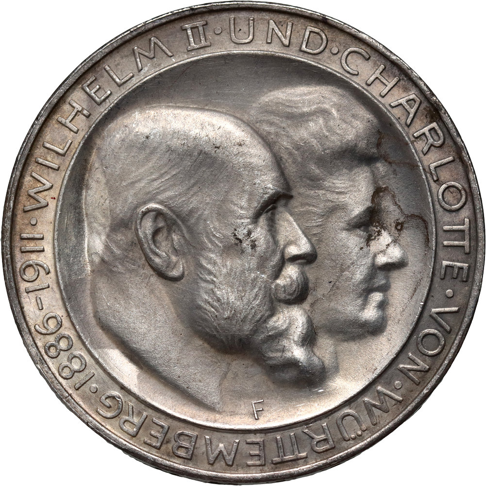 56. Niemcy, Wirtembergia, Wilhelm II, 3 marki 1911 F