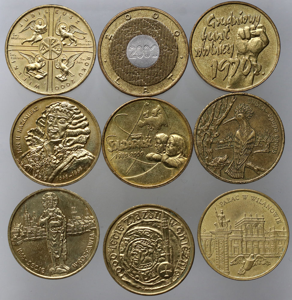 38. Polska, III RP, zestaw 9 x 2 złote 2000, kompletny rocznik