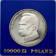 Polska, PRL, 50000 złotych 1988, Józef Piłsudski, stempel lustrzany