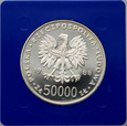 Polska, PRL, 50000 złotych 1988, Józef Piłsudski, stempel lustrzany