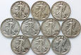 32. USA, zestaw 10 x 1/2 dolara 1936-1947, Walking Liberty