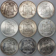 24. Francja, zestaw 9 x 50 franków 1974-1977, Herkules