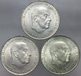 55. Hiszpania, Francisco Franco, zestaw 3 x 100 peset 1966