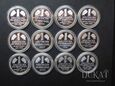 Komplet 12 szt. srebrnych monet 1 Oz, okolicznościowych 1 Marka