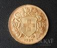 Złota moneta 20 Franków 1927 r -  HELVETIA - Szwajcaria. 