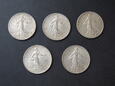 Lot 5 szt. monet 2 Franki 1914, 1917, 1918 r. - Francja