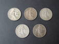 Lot 5 szt. monet 2 Franki 1899, 1914, 1915 r. - Francja