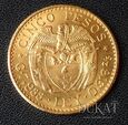  Złota moneta 5 Peso / Pesos 1927 r. - Kolumbia
