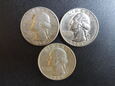 Lot. 3 sztuk monet  25 centów 1962,1963,1964 rok - Washington.
