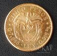  Złota moneta 5 Peso / Pesos 1925 r. - Kolumbia - super stan