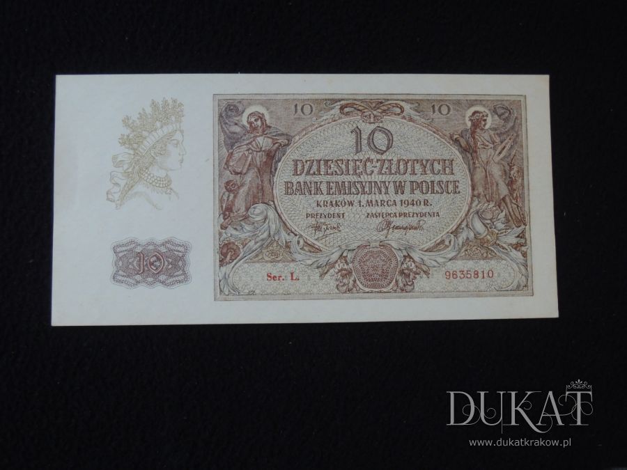 Banknot 10 złotych 1940 rok - Polska - II RP