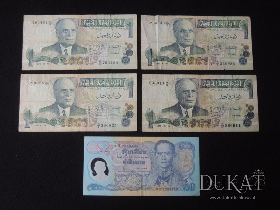 Lot banknotów: 4 x 1 Dinar 1973 r. - Tunezja