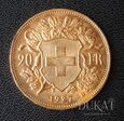 Złota moneta 20 Franków 1927 r. -  HELVETIA - Szwajcaria. 