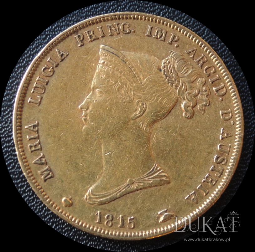 Złota moneta 40 Lirów 1815 r. - Maria Luigia - Włochy - Parma. 