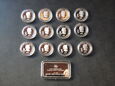 Set 12 srebrnych monet 25 centów + sztabka srebra VANCOUVER 2010
