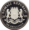 Somalia - 100 Shillings 2009 - Słonie - pozłacana 