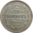 Rosja, Aleksander II, 20 kopiejek 1869 HI, Petersburg, ładne -TL2643