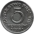 Królestwo Polskie, 5 fenigów 1918, stan 2+ (2019_10_113)