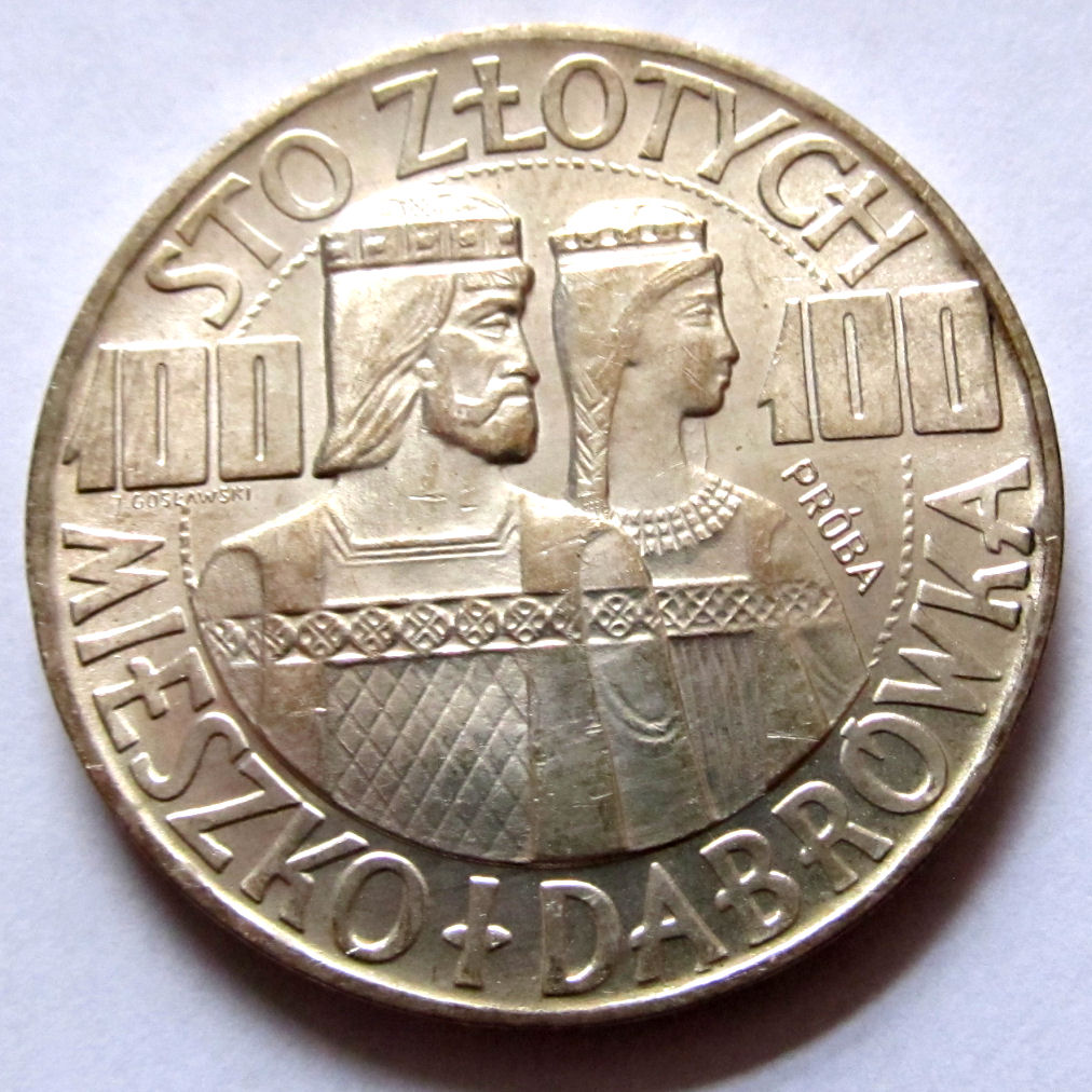 F40781 PRL 100 złotych 1966 MIESZKO I DĄBRÓWKA próba UNC