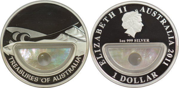 AUSTRALIA 1$ 2011 SKARBY AUSTRALII PERŁA SREBRO 1 oz