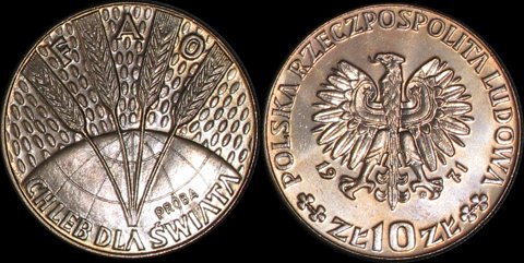 Polska, 10 Złotych 1971, Kłosy F.A.O., PRÓBA