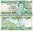 EAST CARIBBEAN STATES - L - SAINT LUCIA 5 DOLLARS (1986-1988) Pick 18l
