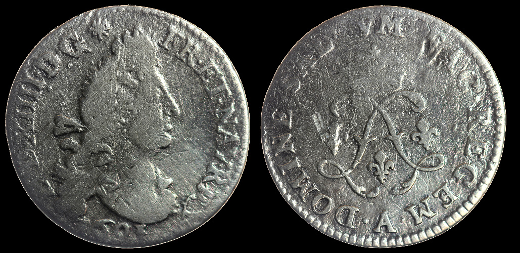 Francja, 4 Sol 1691 A, m. Paryż, Ag, Ludwik XIV, KM 281.1