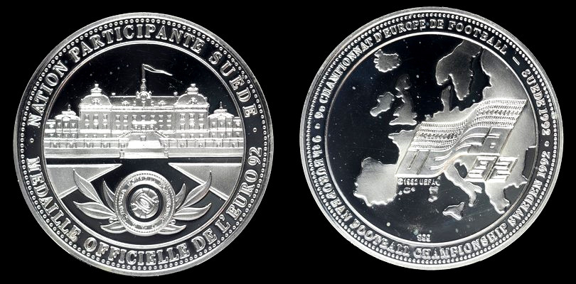 Medal oficjalny EURO '92, Ag 0.999 waga 20 g, Budynek / Pałac