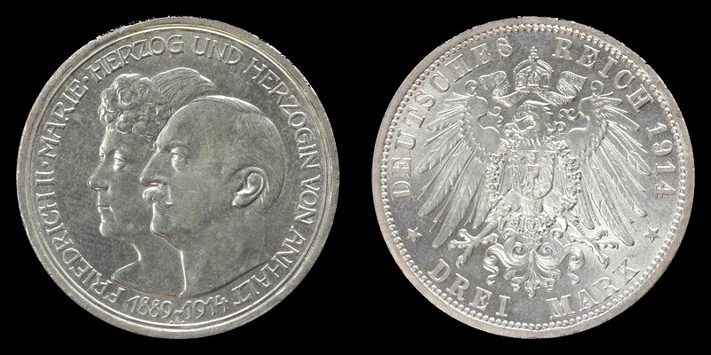 Anhalt, 3 Marki 1914 A, Złote Gody Marii i Fryderyka II