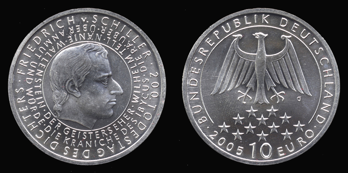 Niemcy, 10 Euro 2005 G, F. Schiller, Ag
