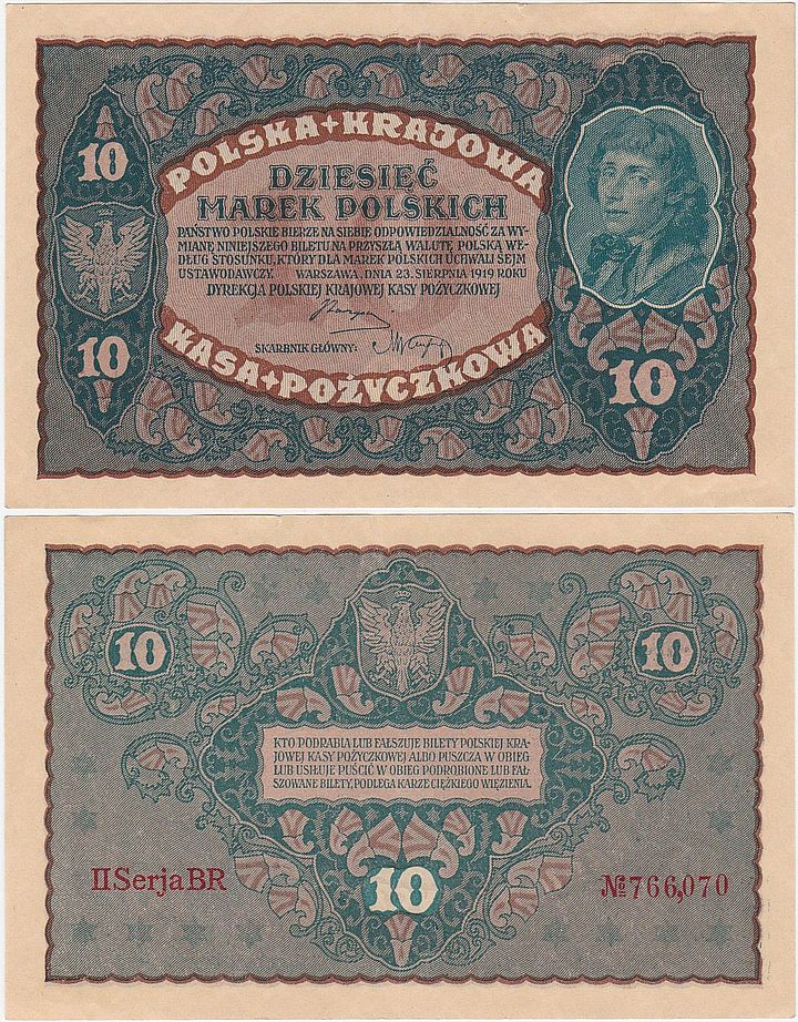 Polska, 10 Marek Polskich 23.8.1919, II Serja BR, Mił. 25c