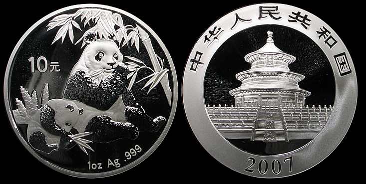 Chiny, 10 Yuan 2007, Panda, 1 oz Ag 0,999