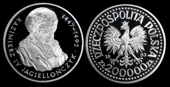 Polska, 200.000 Złotych 1993, Kazimierz IV Jagiellończyk popiersie