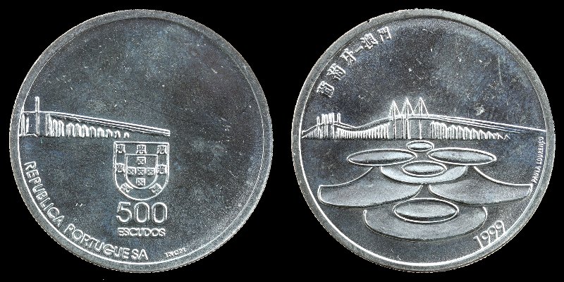 Portugalia, 500 Escudos 1999, Przekazanie Makau Chinom, Ag