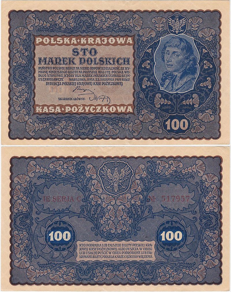 Polska, 100 Marek Polskich 23.8.1919, IE SERJA C, Mił. 27c