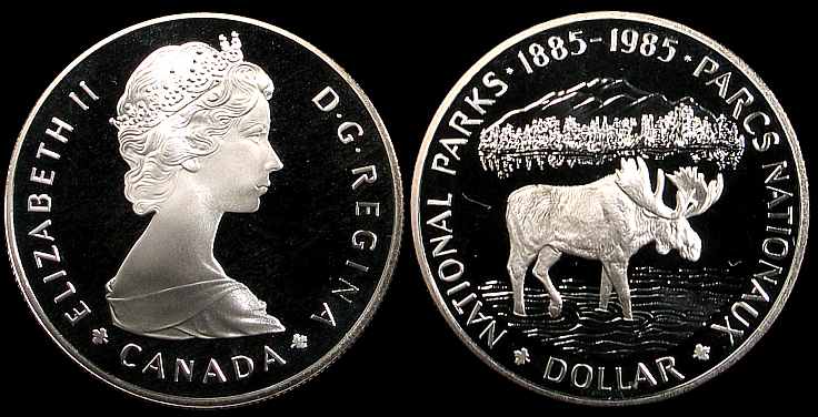 Kanada, 1 Dollar 1985, Park Narodowy, Łoś, Ag