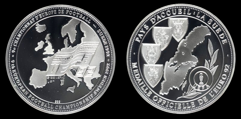 Medal oficjalny EURO '92, Ag 0.999 waga 20 g, Szwecja