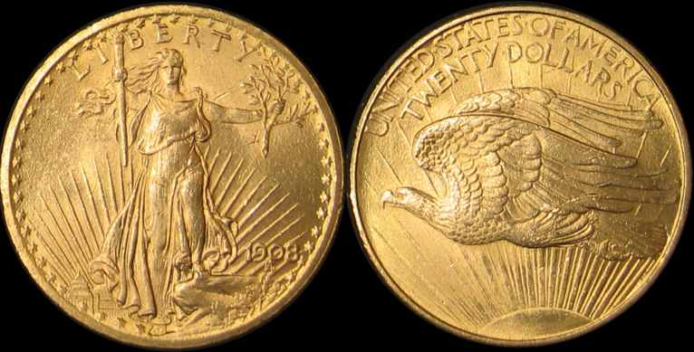 USA, 20 Dolarów 1908, Statua, 