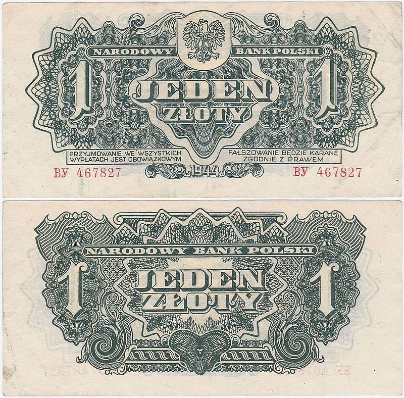 Polska, 1 Złoty 1944, Ser. BY,... OBOWIĄZKOWYM, Mił. 105a
