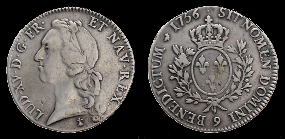 Francja, 1 Ecu, 1756 9, m. Rennes, Ludwik XV
