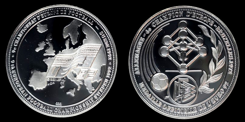 Medal oficjalny EURO '92, Ag 0.999 waga 20 g, Bruksela 1972