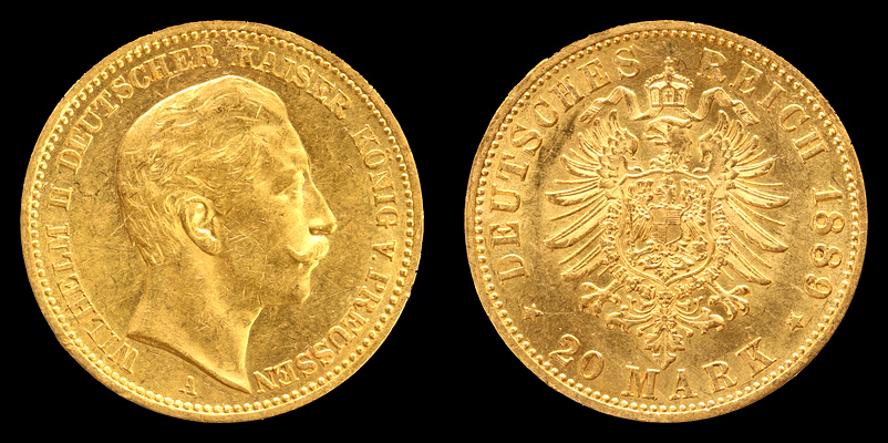 Prusy, 20 Marek 1889 A, Wilhelm II, Au 0,900