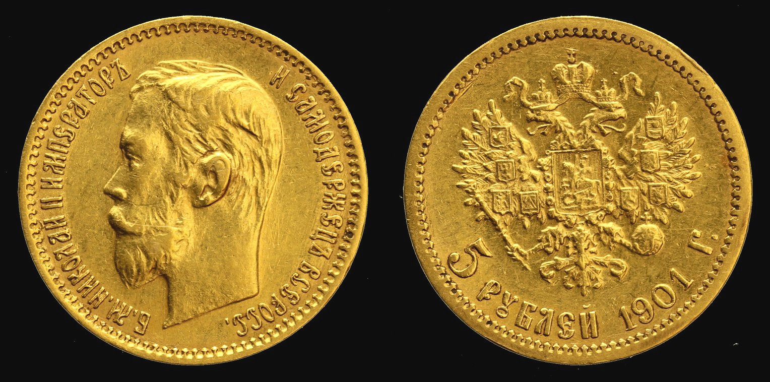 Rosja, 5 Rubli 1901, Mikołaj II, Au 0,900
