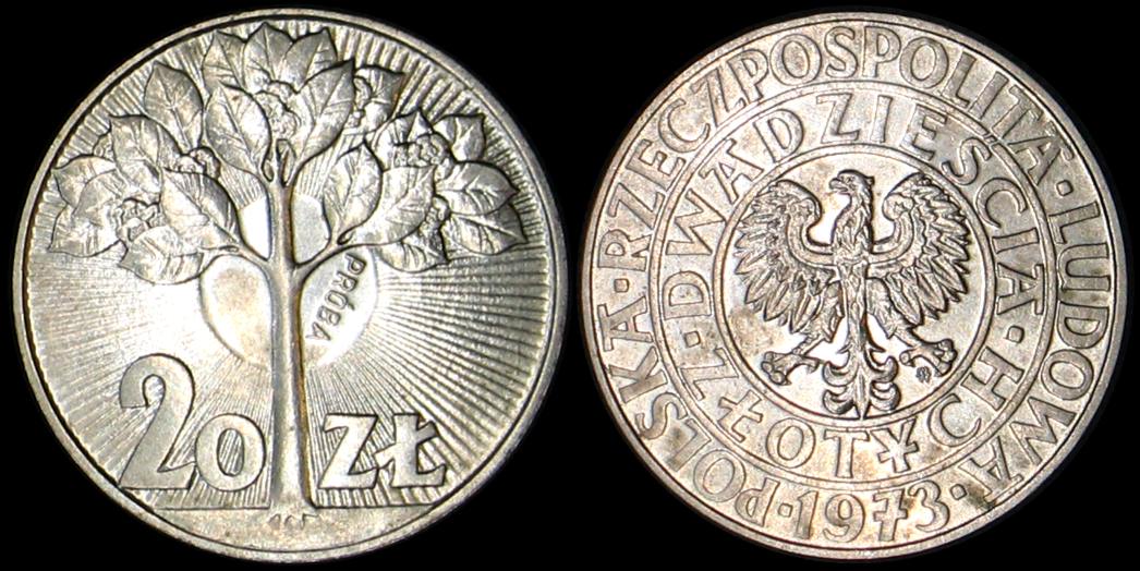 Polska, 20 Złotych 1973, Drzewko, PRÓBA